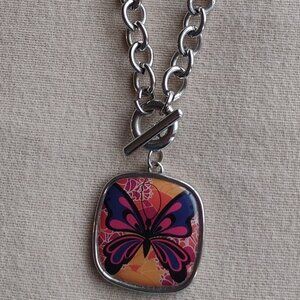 Reversible Pink & Purple Butterfly Pendant with Chain